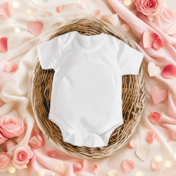 valentine’s day baby bodysuit — boho basket mockup