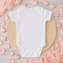 valentine’s day baby bodysuit — pom-pom mat mockup