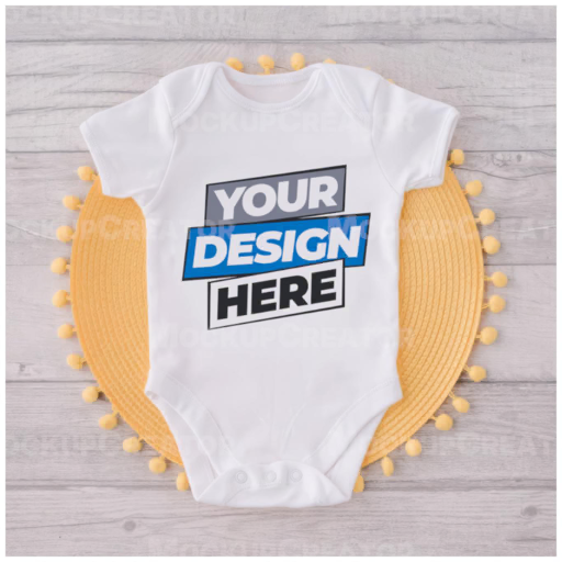 baby bodysuit mockup — pom-pom mat
