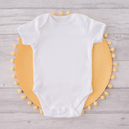 baby bodysuit mockup — pom-pom mat