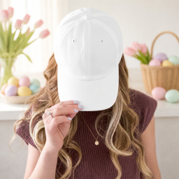 mockup casquette de baseball tenue en main de pâques