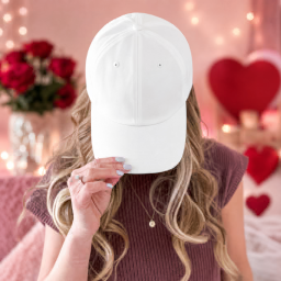 mockup casquette de baseball tenue en main de la saint-valentin