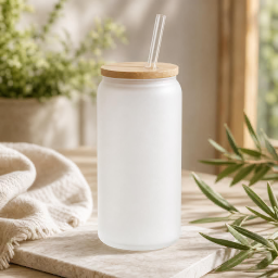 glass can 16oz frosted mockup