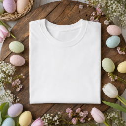 easter halloween men’s t-shirt — flat lay mockup