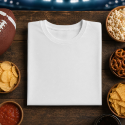 super bowl halloween men’s t-shirt — flat lay mockup