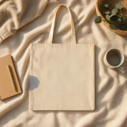 halloween tote bag mockup — plaid flat lay