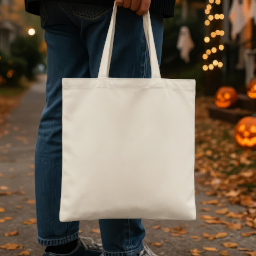 halloween tote bag — trick-or-treat street mockup
