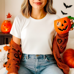 mockup de camiseta de halloween para mujer — escena acogedora