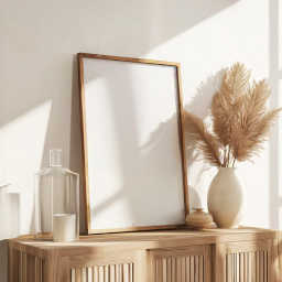 leaning wood frame mockup — boho