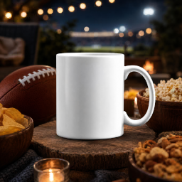 mockup mug sur une souche en forêt du super bowl