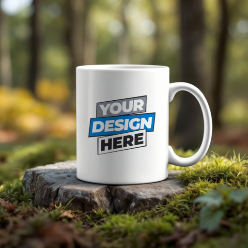 mug on forest stump mockup