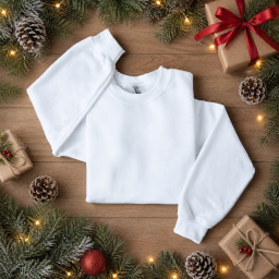 mockup pull à col rond — composition à plat de noël