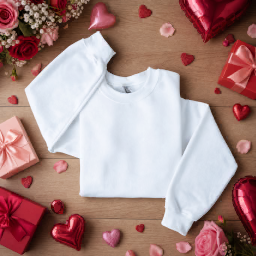 mockup pull à col rond — composition à plat de la saint-valentin