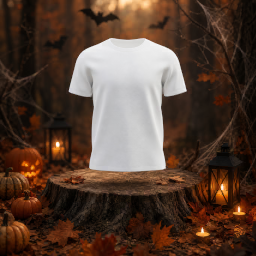 halloween women’s t-shirt — forest scene mockup