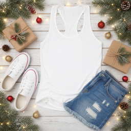 christmas tank top — summer flat lay mockup
