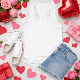 valentine’s day tank top — summer flat lay mockup