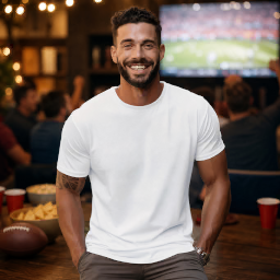 super bowl men’s t-shirt on model mockup