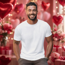 valentine’s day men’s t-shirt on model mockup