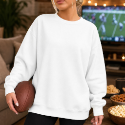 super bowl oversized sweater on model mockup