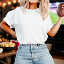super bowl women’s t-shirt on model mockup